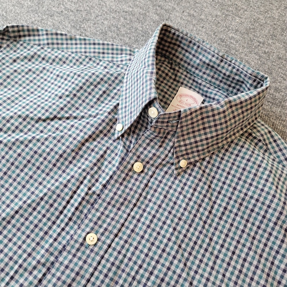 Brooks Brothers Shirt Mens Large Madison Green Plaid Button Down Long Sleeve